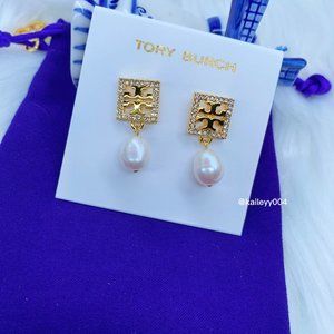Tory Burch Kira Pavé Pearl Drop Earrings Gold